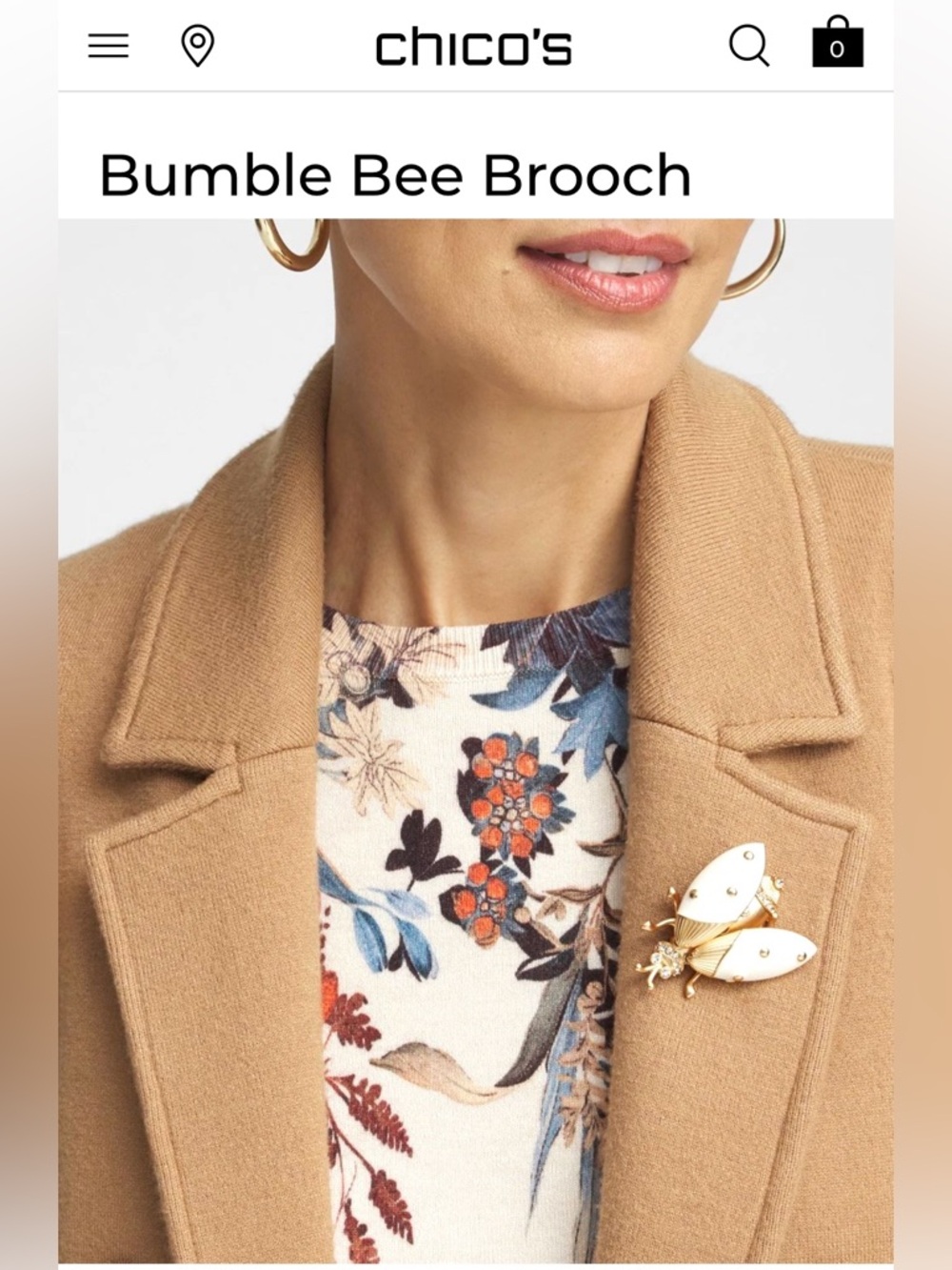 Chicos Bumble Bee gold tone Enamel Brooch